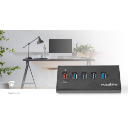 Nedis USB Hub 5-Port QC3.0 / USB 3.2 Gen1 - Black