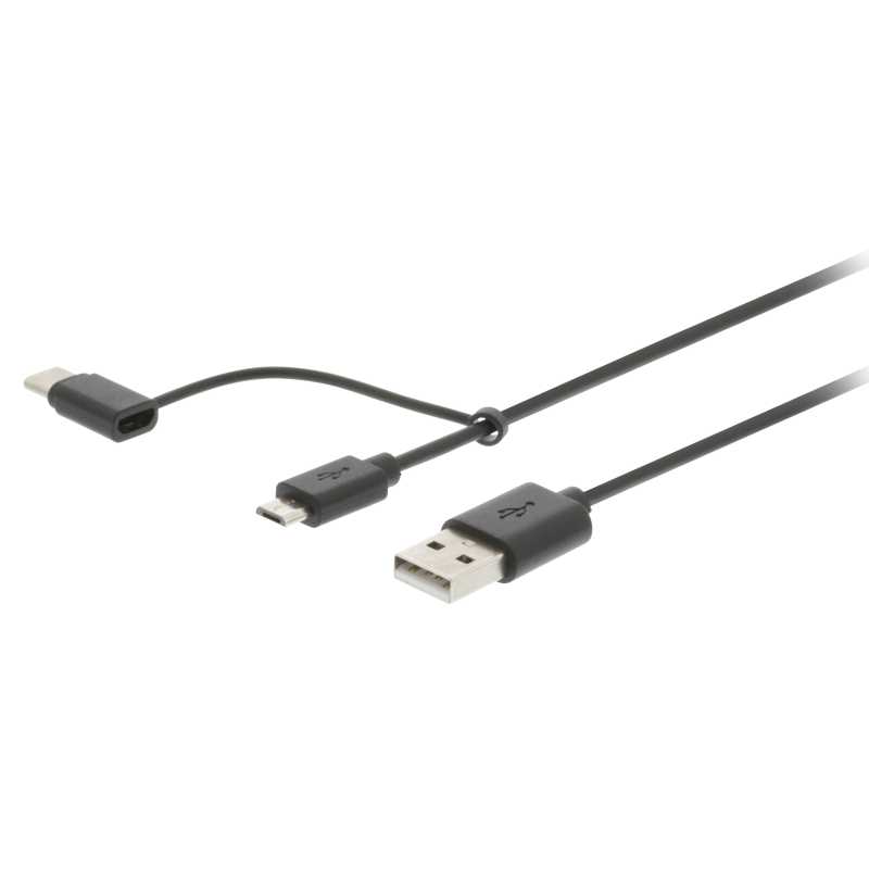 Câble USB 2.0 USB A Mâle - USB Micro-B / USB-C Male 1 m Noir