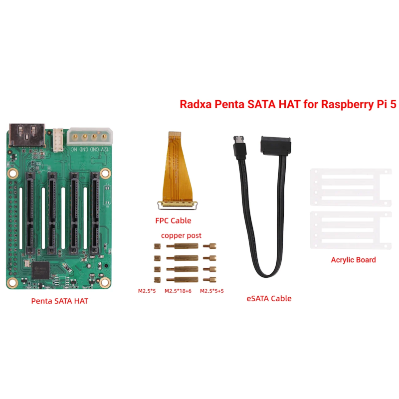 Radxa Penta SATA HAT (RA006FFC) – 5 SATA + eSATA pour Raspberry Pi 5