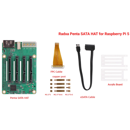 Radxa Penta SATA HAT (RA006FFC) – 5 SATA + eSATA pour Raspberry Pi 5