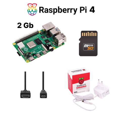 Kit Raspberry Pi Essential - Raspberry Pi 4 Model B 2 Go, Officiële Voeding, Micro SD 32 Gb, HDMI Kabels