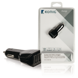 König chargeur de voiture 2-Outputs 3.1 A USB Noir